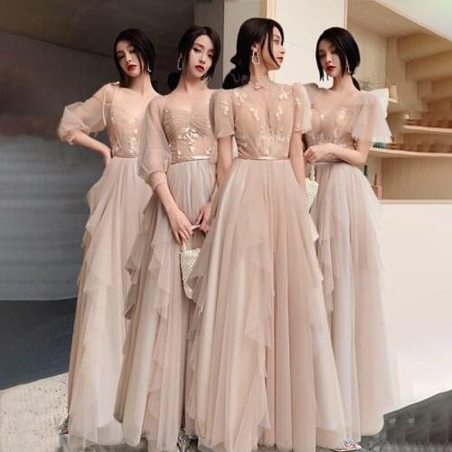 Bridesmaids Dresses Illusion Appliques Pleat Spaghetti Straps A-Line O-Neck Lace Tulle Luxury Pink Women Wedding Party Gown E352