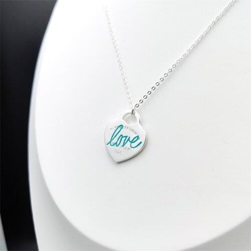 1:1 925 Sterling Silver Necklace Womens LOVE Text Heart Pendant Necklace Luxury Brand Girlfriend Jewelry Gift
