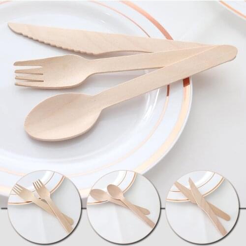 10pcs Disposable Wooden Cutlery Wooden Tableware Wooden Knife Wooden Fork Spoon Cake Knife Dessert Spoon Fruit Fork Travel Suit