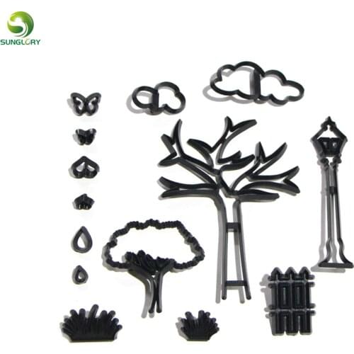 14PCS/SET Park Theme Cookie Cutter Plastic Plant Tree Grass Street Lamp Fondant Cutter Cake Decorating Tools Baking Cupcake Mold