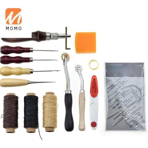 14 Pcs Professional Leather Craft Tools Set Sewing Stitching Punching and Threading Working Tool Set Tools and Hardware