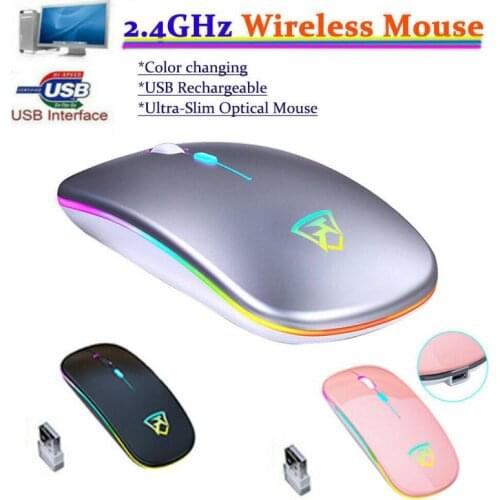 2.4Ghz Ultra Slim Wireless Optical Mouse For PC Laptop Notebook With USB Receiver Rechargeable 1600DPI Silent Luminous Mouse