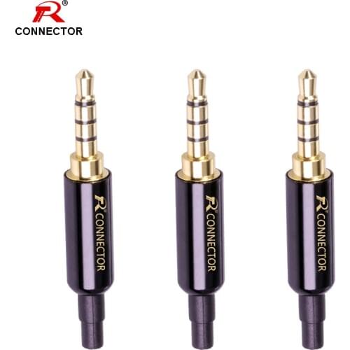 4pcs 3.5mm plug connector 4Poles Gold Plated Plug +Copper Shell+Protecting Tail jack 3.5mm for Earphone DIY Repairing