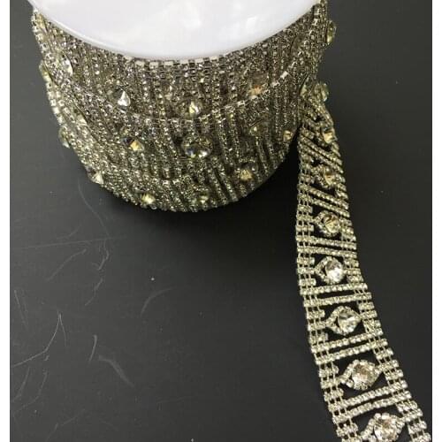 5Yards Rhinestone Trim Gold Silver Rose Gold Crystal Chain Wedding Decoration Sew On Garment Diy Accessories 53mm