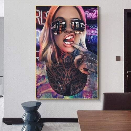 Abstract Sexy Bad Girl Canvas Paintings Graffiti Tattoo Woman Wall Art Canvas Posters and Prints Picture Cuadors for Living Room