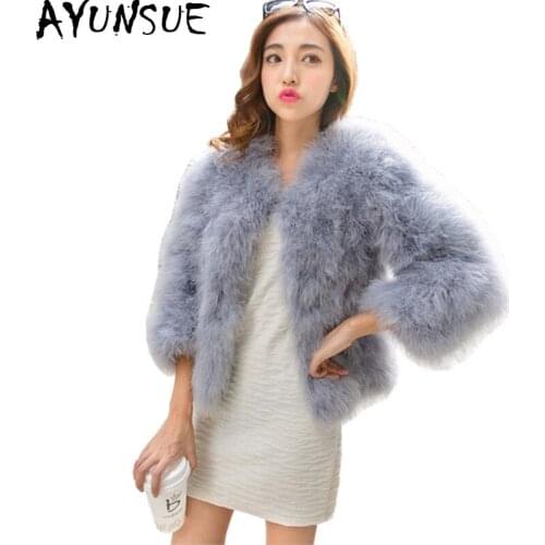 AYUNSUE 2020 Women Real Fur Coat Genuine Ostrich Feather Shrug Short Winter Jacket Natural Ostrich Fur Coats Female WYQ1671