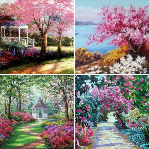 AZQSD 5D Diamond Painting New Arrivals Garden Picture Of Rhinestones Diamond Embroidery Landscape Mosaic Home Decor