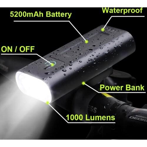 Powerful 5200mAh Bicycle Headlight 1000 Lumen LED Front Bike Light USB Rechargeable Waterproof MTB Bike Lamp Cycling Flashlight