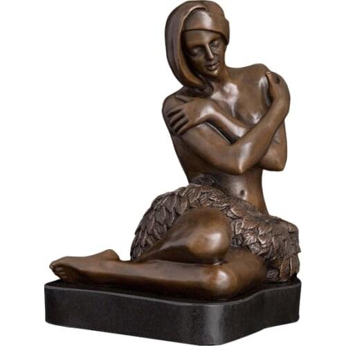 Ivorique DS-582 Beauty young lady bronze statue Beauty salon sexy woman with feather modern art for decoration