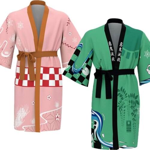 Demon Slayer Cosplay Costumes Kamado Tanjirou Agatsuma Zenitsu Kimono Haori Cloak Adult Child Christmas Halloween Bathrobe Gift