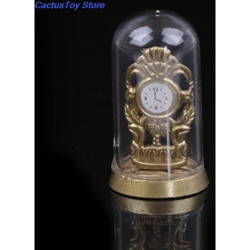 Crystal Cover Retro Small Clock DIY Furniture Dollhouse Miniature 1:12 Domed Clock Gold Tone Mini Doll House Bedroom Accessories