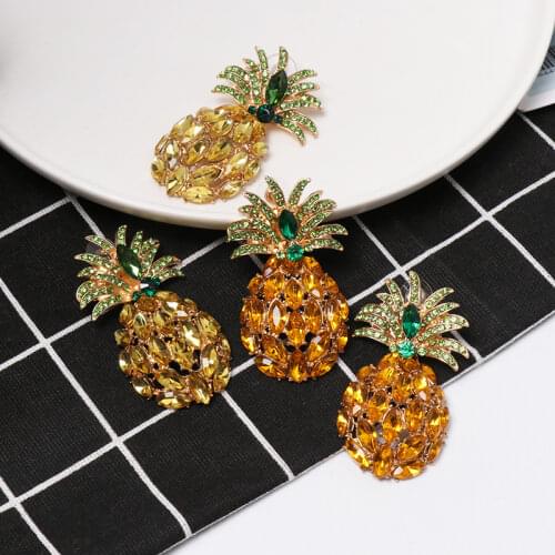 FASHIONSNOOPS Cherry Pineapple Drop Earrings Party Women Multicolored Crystal Hanging Earrings Fruits Statement Wedding Jewelry