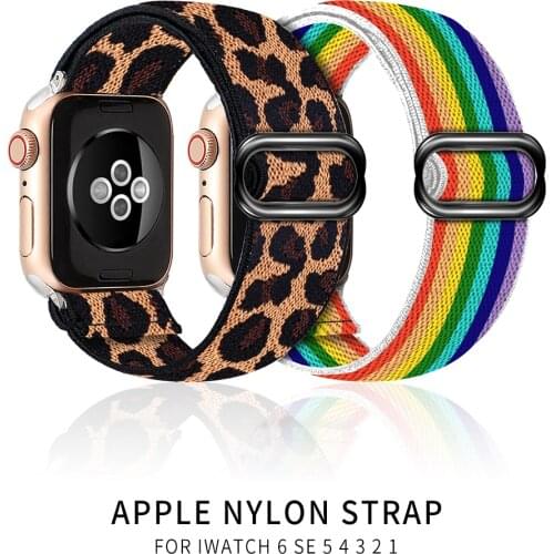 Soft Nylon Loop Elastic Buckle Strap For Apple Watch SE Band 38mm42mm Series 6 5 4 32 iWatch Leopard Watchband Bracelet 40mm44mm