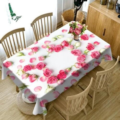 Pink rose Tablecloth European Functional Table Cloth for Picnic Party 3D Tablecloths Rectangular 9 Sizes