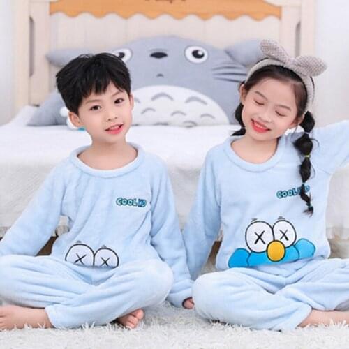 Baby Boy Girl Clothes Pajamas Set Flannel Fleece Toddler Child Warm Catoon Bear Sleepwear Kids Home Suit Thicken Home Clothes