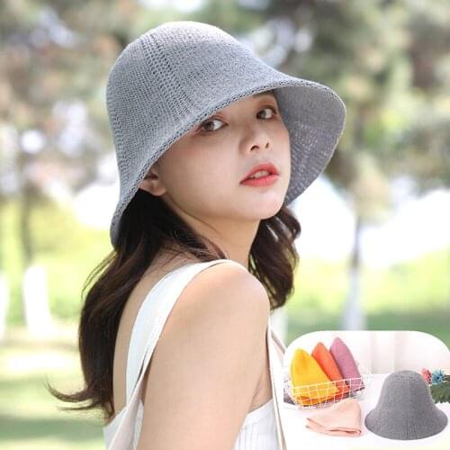 Knitted Fisherman Hat Hollow Out Cotton Summer Female Outdoor Travel Breathable Sun Hat Fashion Casual Cap Bucket Hat