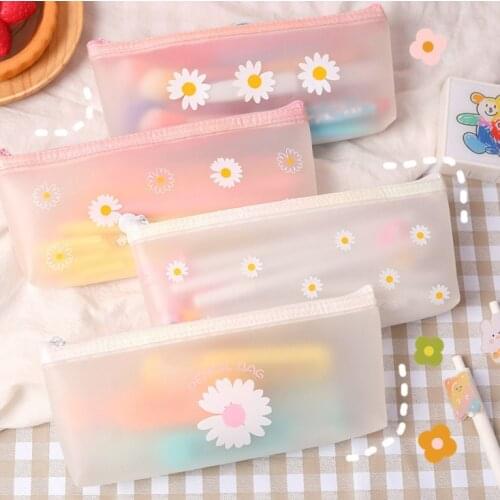 1Pc Kawaii Pencil Case Matte transparent daisy Gift School Pencil Box Pencilcase Pencil Bag Makeup Storage Supplies Stationery