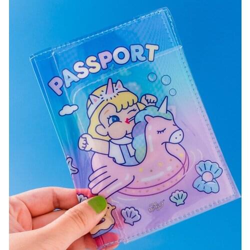 Cute Unicorn Jelly Clear Passport Cover Transparent PVC Girls Heart Pass Card Protection Travel Certificate ID Card Pass Holder