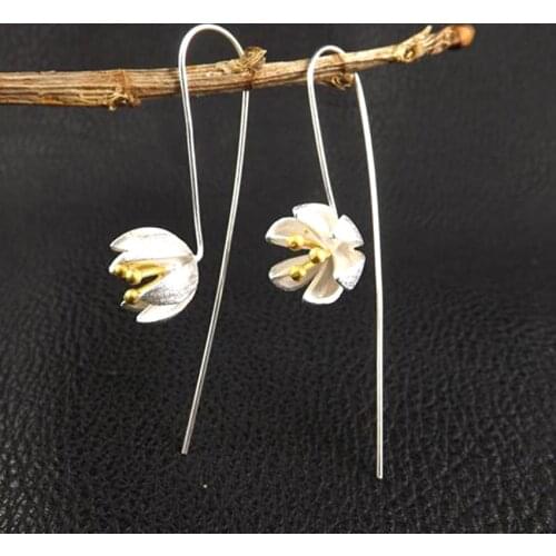 Daisies New Arrival Pure 925 Sterling Silver Elegant Lotus Flower Earrings for Women High Quality Fashion Statement Jewelry
