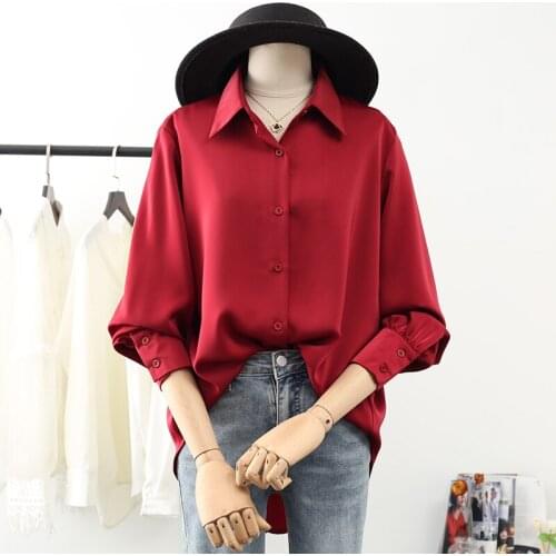 Long Solid Women Shirts 2020 V-Neck Turn-Down Collar Long-Sleeved Casual Office Lady Elegant Shirts Outwear Coat Tops