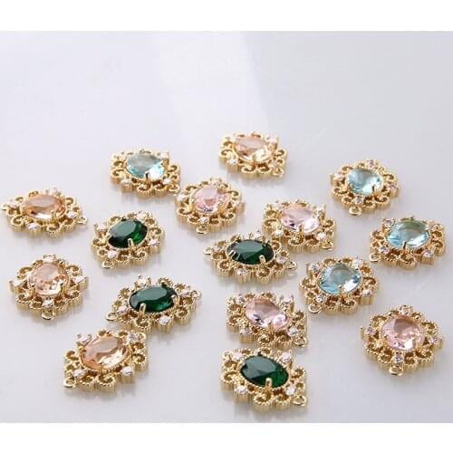 4pcs Vintage Copper-plated crystal Earrings For Women Female gemstone Rhinestone double hanging pendant DIY hairpin material