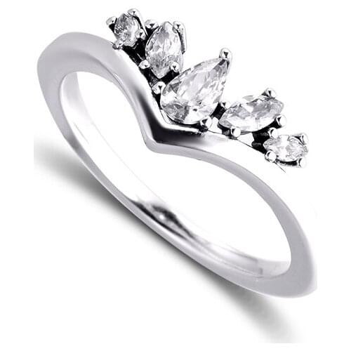 Sparkling Pear & Marquise Wishbone Rings 100% Authentic 925 Sterling-Silver-Jewelry Free Shipping