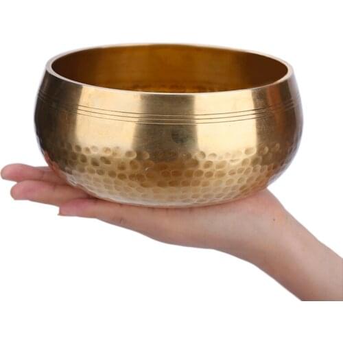 8cm /12cm New Copper Crafted Gilt Yoga Singing Bowl Buddhism Tibetan Chakra Meditation Singing Bowls with Peach stick