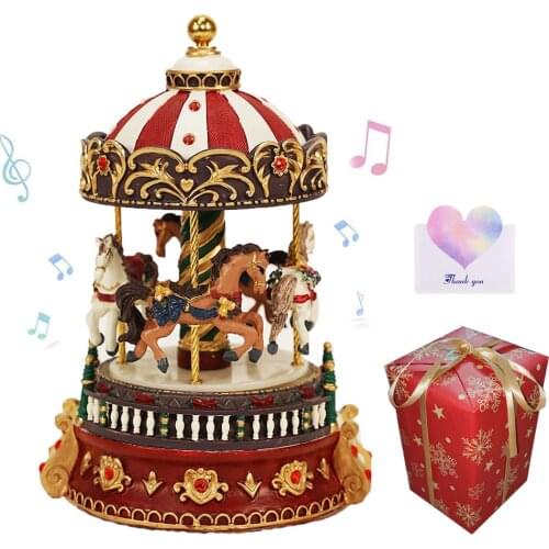 Merry Go Round Music box Geometric Music Baby Room decoration Gifts Unisex Resin Christmas Horse Carousel Box Birthday Gift Sky