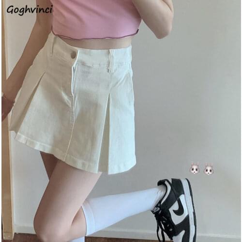 Skirts Women Denim White Simple Sexy Ladies Clothes Ins Elegant Popular Teens All-match Chic Sweet Girls Party Mini Mujer New