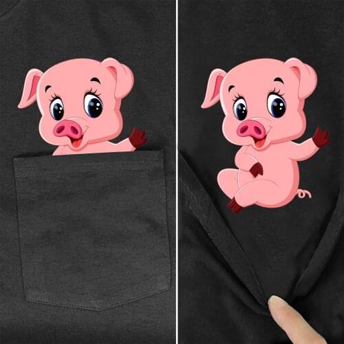 CLOOCL Funny Black Cotton T-Shirts Fashion Brand Pocket Cute Pig 3D Printed Casual T-Shirts Hip Hop Funny Cotton Tees Tops