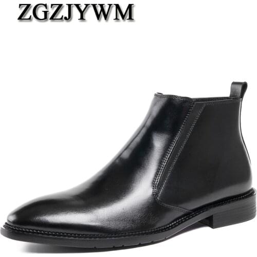 ZGZJYWM New Arrivale Spring/Autumn Genuine Leather Handmade Slip-On Solid Pointed Toe Zip Oxford Dress Boots For Men