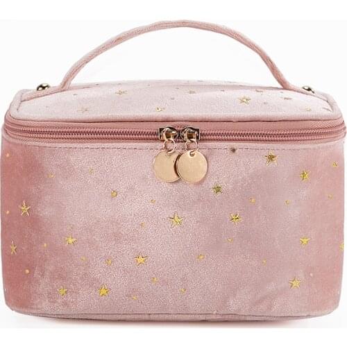 Womens Nordic Style Flannelette Makeup Bag Travel Portable Toiletry Bag Velvet Cosmetics Storage Bag