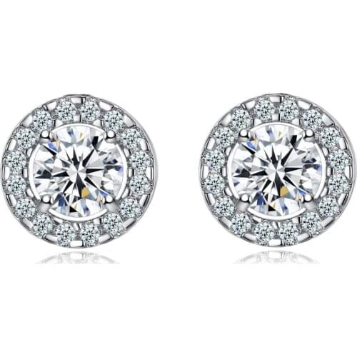 Elegant Classic Round 925 Silver Stud Earrings for Women Luxury AAA White Zircon Elegant Ear Studs Wedding Bride Earrings