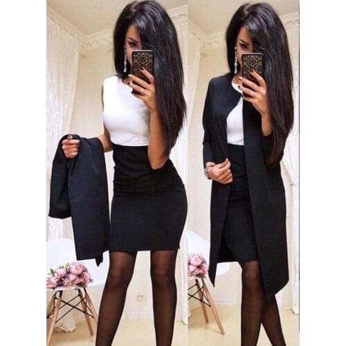 Autumn Formal Dress Suits Women Long Sleeve Blazer Jacket And Bodycon Mini Dress Office Wear 2 Piece Female Sets Garnitur Dress