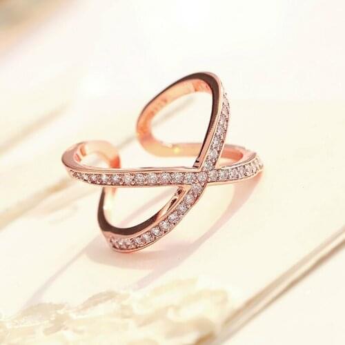 Women' Fashion Creative Cross Wrap Thin Finger Rings Shiny Micro Crystal Pave Simple Style Female Ring Band Accessory Best Gifts