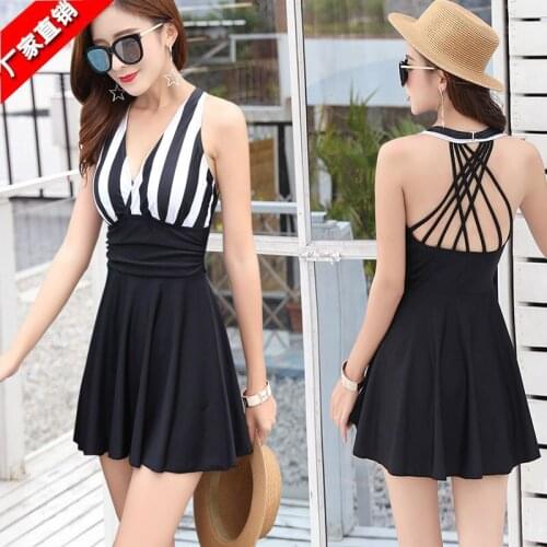 Women Beach Dress Deep V Swimming Costume Sexy Bathing Suit Strappy Cross Back Swimwear Vertical Stripe Beachwear