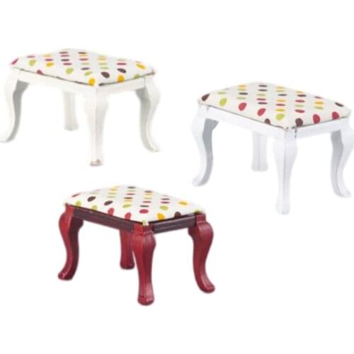 1/12 Dollhouse Makeup Stool Mini Wooden Furniture Model DIY Doll Tiny Life Scene Bedroom Decor Accessories