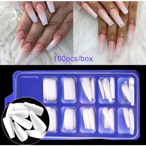 1 Box ABS Fake Nails White Clear Natural Long Ballerina Full Cover Acrylic Nail Art Tips Extension French Manicure False Nails