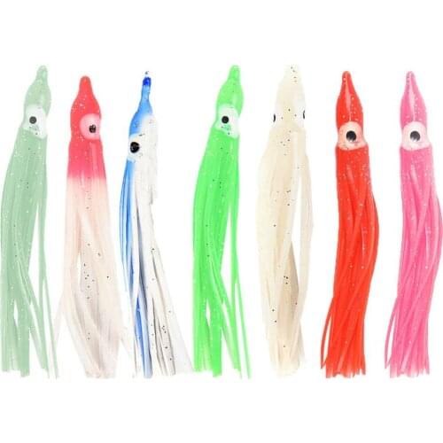 10Pcs Fishing Artificial Squid Octopus Squid Skirts Soft Lure 9cm Night Fishing Lure Octopus Rubber Hooks Skirt Artificial Bait
