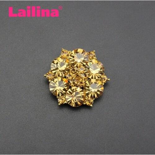 100pcs/lot Champagne Color Crystal Button Shank Back Garment Accessory DIY Flower Rhinestone Button