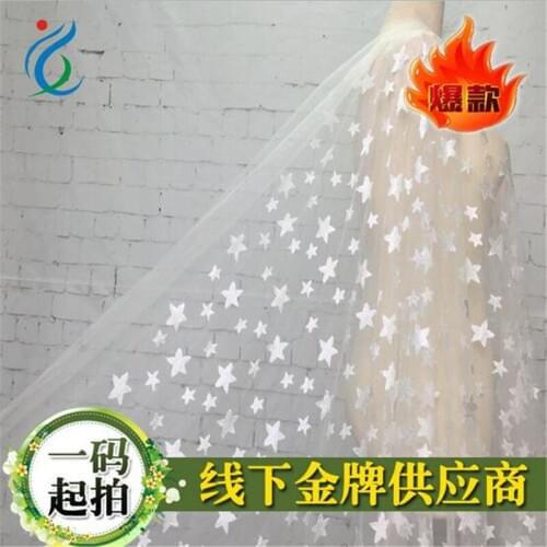3YardsX 120cm White Lace new Organza Wedding Polyester Silk Five-pointed star Embossed Embroidered Fabric LA154