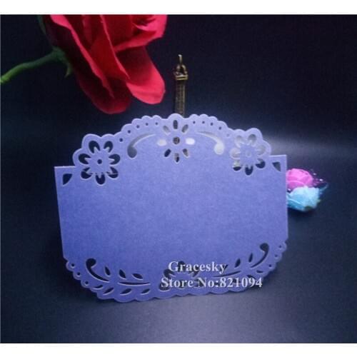 50pcs/lot Hot free shipping laser cut Flower design paper Name Cards Wedding invitation RSVP Cards Party Table home Decoration