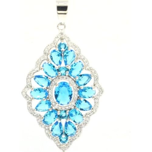 52x28mm Big Size Created Paris Blue Topaz Iolite White Cubic Zircon For Womans Silver Pendant