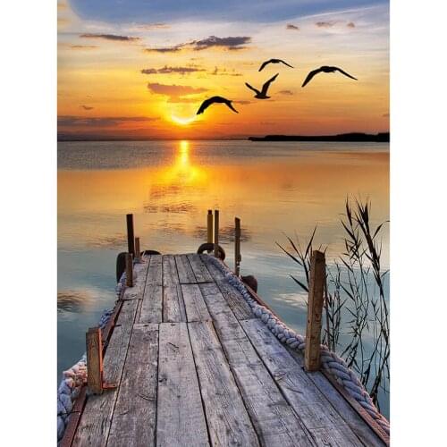 5d Diy Diamond Painting Cross Stitch seagulls setting sun Diamond Embroidery Square Mosaic Decor natural landscape