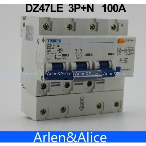 DZ47LE 3P+N 100A D type 400V~ 50HZ/60HZ Residual current Circuit breaker with over current and Leakage protection RCBO