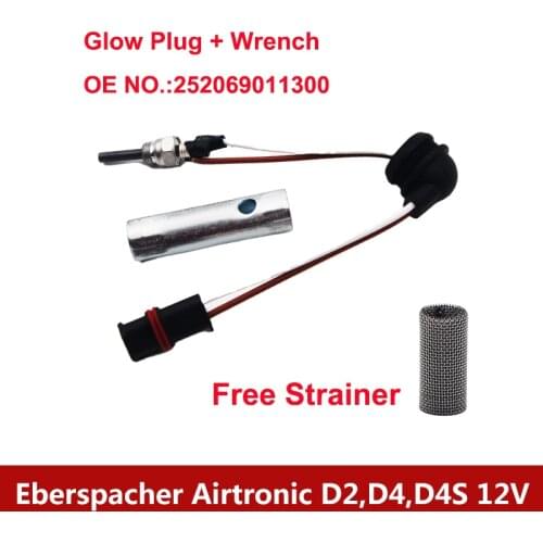Car Heater Glow Pin Plug 252069011300 + Strainer + Wrench For Eberspacher Airtronic D2,D4,D4S 12V Diesel Air Parking Heater