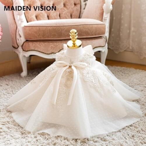 Ball Gown Girl Dress With Bow Princess Lace Dresses Baby baptism dress Wedding Kids Children Summer Clothing For 1-8 Years Old