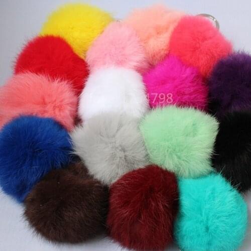 26 Color Bunny Pompons Key Chain Real Fur Ball Pompom Car Keyring Fake Fur Ball Keychain Pompons Bag Charms With Chains Keyring