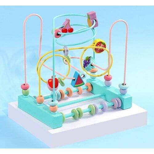 Wooden Toys Intelligence Training Cartoon Fruit Animal Stringing Threading Wooden Beads Toy Monterssori Education Kids Gift