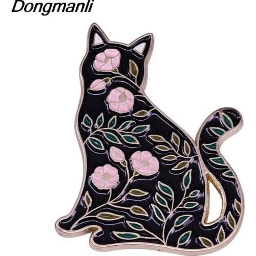 DZ192 Flower Cat Hard Enamel Pins Badge Backpack Collar Lapel Women Men Animal Jewelry